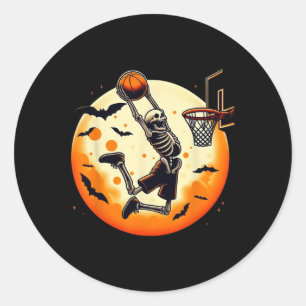 Skeleton Halloween Men Boys Basketball Halloween Classic Round Sticker