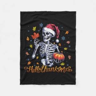Skeleton Halloween Mery Christmas Happy Hallothank Fleece Blanket