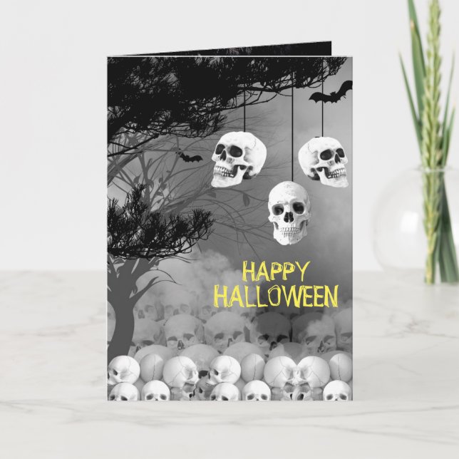 Skeleton Halloween Party Freaky Black Night Skull Holiday Card (Front)