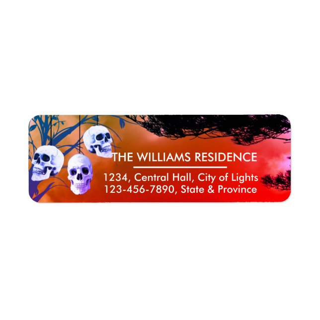 Skeleton Halloween Party Freaky Night Red Return Address Label (Front)