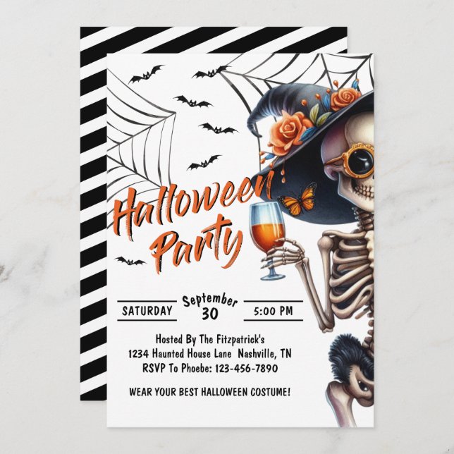Skeleton Halloween Party  Invitation (Front/Back)