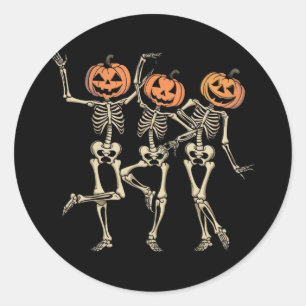 Skeleton Halloween Pumpkin Fall Spooky Season  Classic Round Sticker