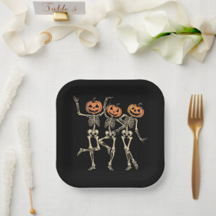 Skeleton Halloween Pumpkin Fall Spooky Season Paper Plate