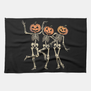 Skeleton Halloween Pumpkin Fall Spooky Season Tea Towel