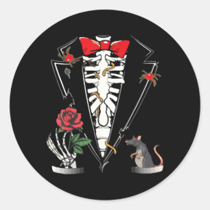 Skeleton Halloween Shirt Funny Tuxedo Shirt With Classic Round Sticker