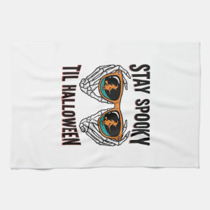 Skeleton Halloween Shirt with Witch Shades Vintage Tea Towel