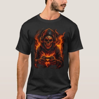 Skeleton Halloween Skull Gamer Spooky Pumpkin game T-Shirt