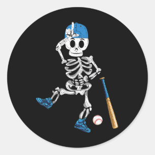 Skeleton Halloween Vintage Baseball Playing Classic Round Sticker