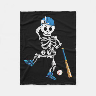 Skeleton Halloween Vintage Baseball Playing Fleece Blanket