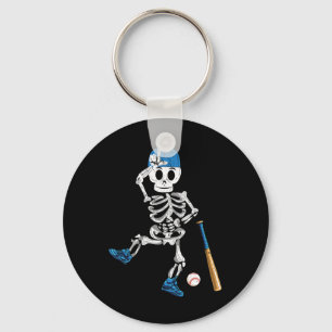 Skeleton Halloween Vintage Baseball Playing  Key Ring