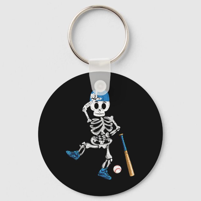 Skeleton Halloween Vintage Baseball Playing  Key Ring (Front)
