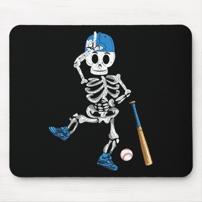 Skeleton Halloween Vintage Baseball Playing  Mouse Pad (Front)
