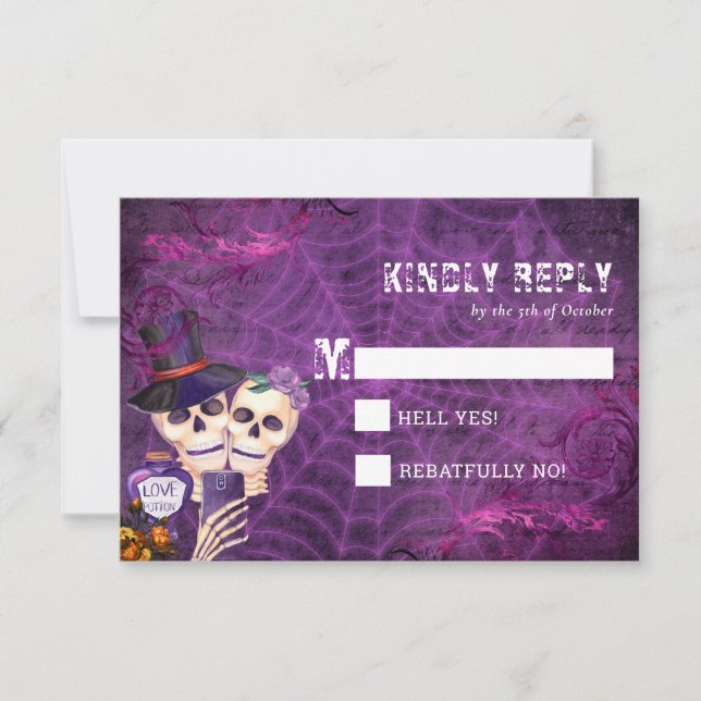 Skeleton Halloween Wedding RSVP Card (Front)