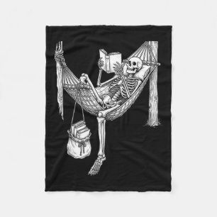 Skeleton hammock reading funny book lover gift fleece blanket