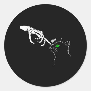 Skeleton Hand Boop On A Cats Nose Funny Halloween Classic Round Sticker