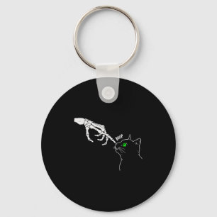 Skeleton Hand Boop On A Cats Nose Funny Halloween Key Ring