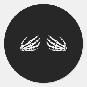 Skeleton Hand Breast Funny Halloween Costume Spook Classic Round Sticker