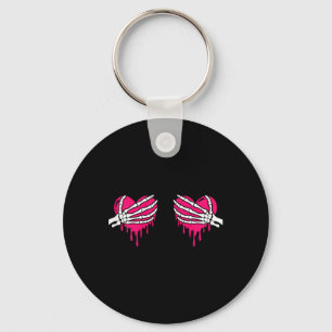 Skeleton Hand Breast Love Heart Halloween Women Co Key Ring
