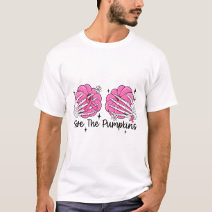 Skeleton Hand Breast Save The Pumpkin Breast Cance T-Shirt