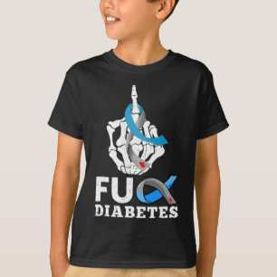 Skeleton Hand Fck Diabetes Blue Ribbon Awareness M T-Shirt