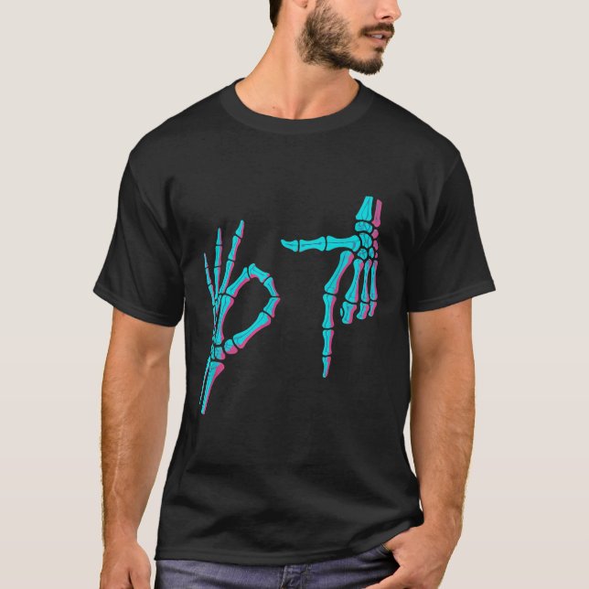 Skeleton Hand Funny Six Seven 6 7 Meme 67 Hallowee T-Shirt (Front)