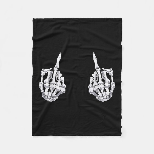 Skeleton Hand Halloween Bones Middle Finger Skull  Fleece Blanket (Front)