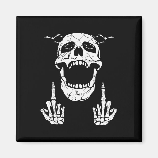 Skeleton Hand Halloween Bones Middle Finger Skull  Magnet (Front)