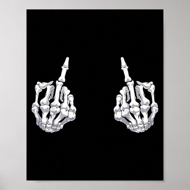 Skeleton Hand Halloween Bones Middle Finger Skull Poster (Front)