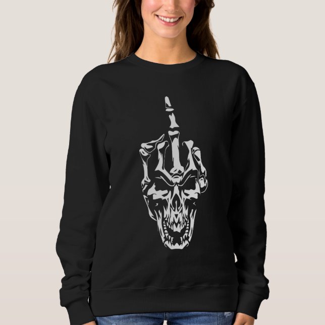 Skeleton Hand Halloween Bones Middle Finger Skull  Sweatshirt (Front)