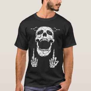 Skeleton Hand Halloween Bones Middle Finger Skull T-Shirt