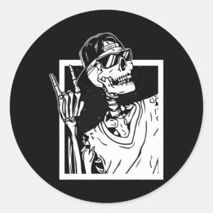Skeleton Hand Halloween Costume Funny Rocker Music Classic Round Sticker