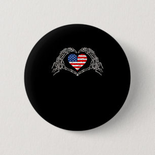 Skeleton Hand Heart 4th Of American Flag Patriotic 6 Cm Round Badge