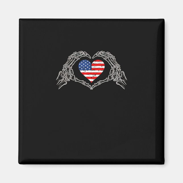 Skeleton Hand Heart 4th Of American Flag Patriotic Magnet (Front)