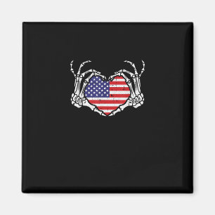 Skeleton Hand Heart 4th Of American Flag Patriotic Magnet