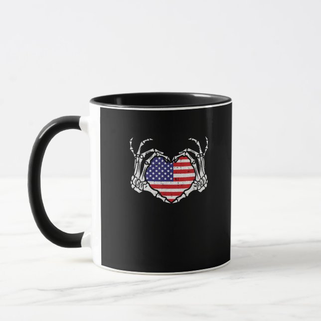 Skeleton Hand Heart 4th Of American Flag Patriotic Mug (Left)
