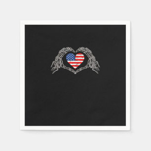 Skeleton Hand Heart 4th Of American Flag Patriotic Napkin