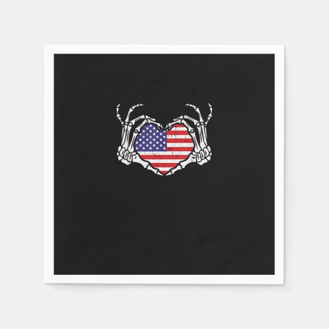 Skeleton Hand Heart 4th Of American Flag Patriotic Napkin (Front)