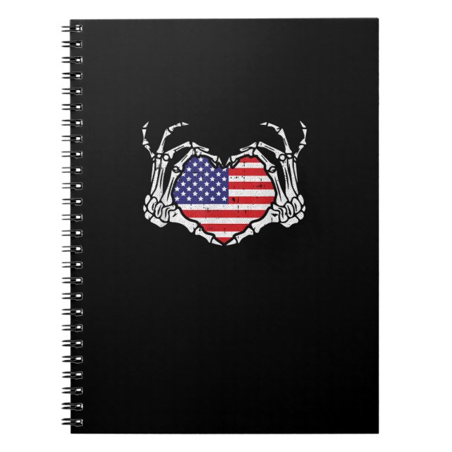 Skeleton Hand Heart 4th Of American Flag Patriotic Notebook (Front)