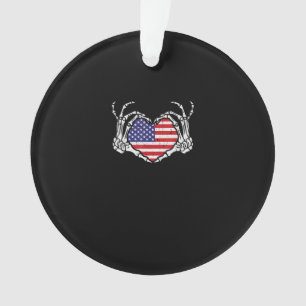 Skeleton Hand Heart 4th Of American Flag Patriotic Ornament