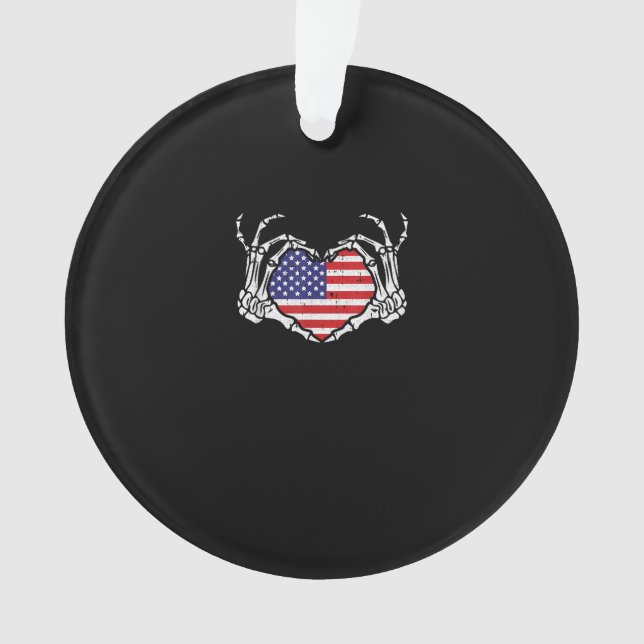 Skeleton Hand Heart 4th Of American Flag Patriotic Ornament (Front)