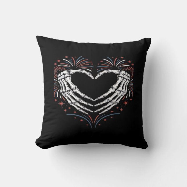 Skeleton Hand Heart 4th Of Usa Patriotic American Cushion (Front)