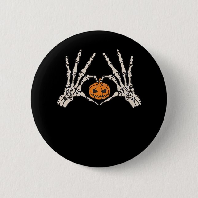 Skeleton Hand Heart And Pumpkin Funny Skull Hallow 6 Cm Round Badge (Front)