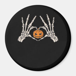 Skeleton Hand Heart And Pumpkin Funny Skull Hallow Magnet