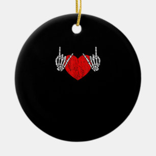 Skeleton Hand Heart And Roll, Valentines Halloween Ceramic Ornament