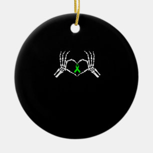 Skeleton Hand Heart Awareness Ribbon Ceramic Ornament