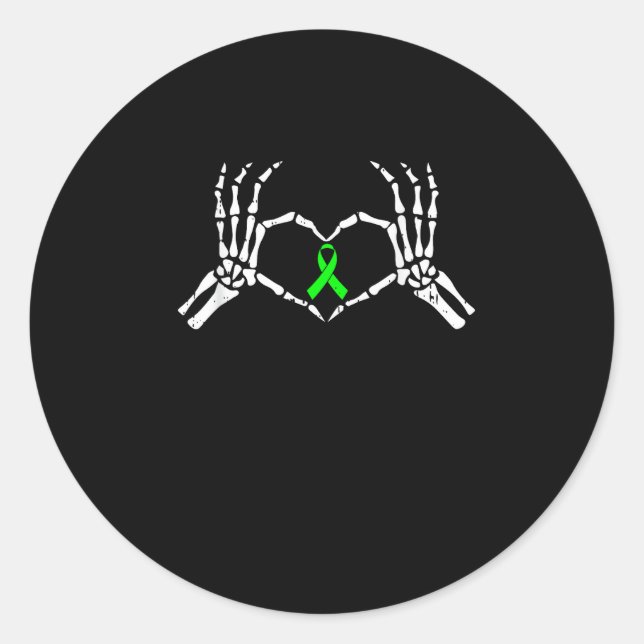 Skeleton Hand Heart Awareness Ribbon Classic Round Sticker (Front)