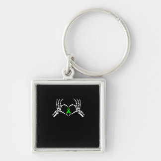 Skeleton Hand Heart Awareness Ribbon Key Ring