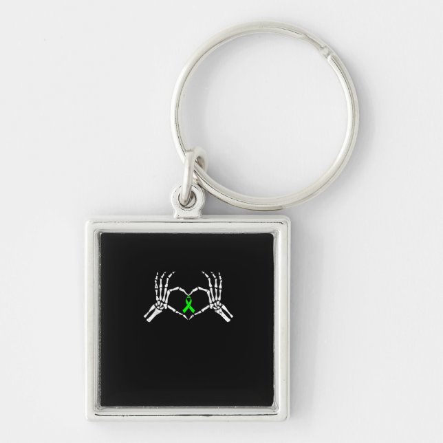 Skeleton Hand Heart Awareness Ribbon Key Ring (Front)