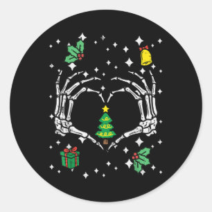 Skeleton Hand Heart Christmas Tree Xmas Men Women Classic Round Sticker