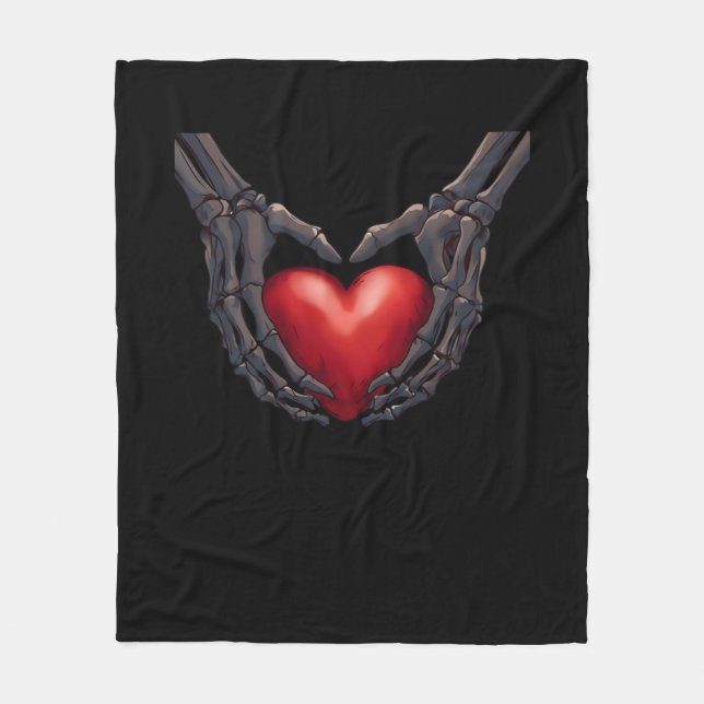 Skeleton Hand Heart Fleece Blanket (Front)